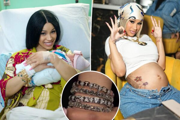 Cardi B revela aparentemente el nombre de su tercer bebé con una pulsera de diamantes