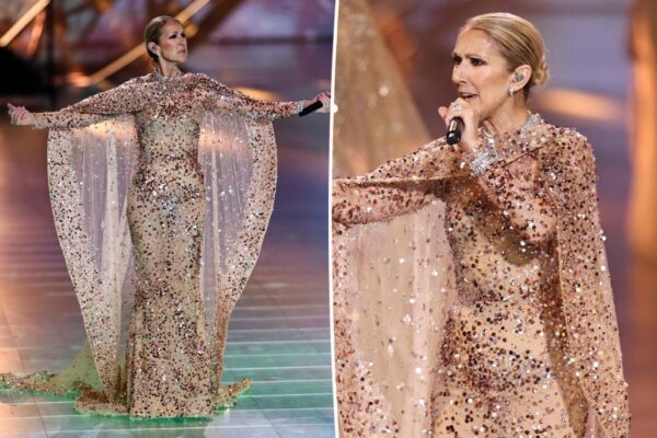 Celine Dion brilla con un vestido de capa rosa en su actuación durante el desfile de Elie Saab