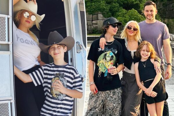 Christina Aguilera posa con su hijo Max, su hija Summer y su prometido Matt Rutler en una rara foto familiar