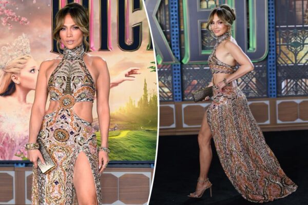 Jennifer Lopez luce un vestido de escote halter en el estreno de ‘Wicked