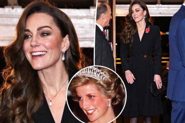 Kate Middleton luce vestido de abrigo negro y pendientes de la Princesa Diana en el Festival del Recuerdo