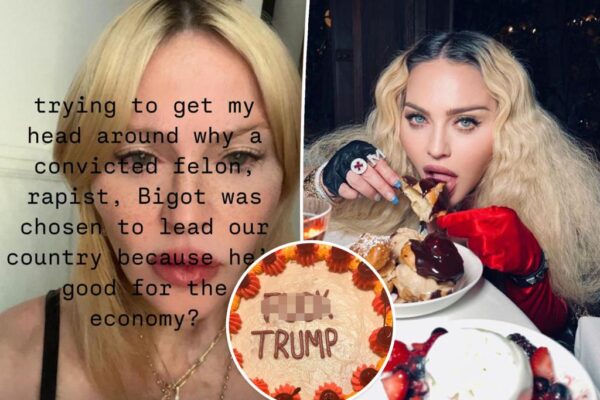 Madonna se come la tarta ‘f–k Trump’ tras ganar las presidenciales de 2024