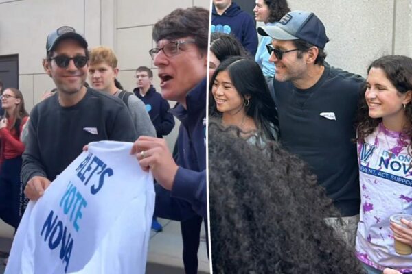 Paul Rudd reparte agua y aperitivos a los votantes de Pensilvania el día de las elecciones